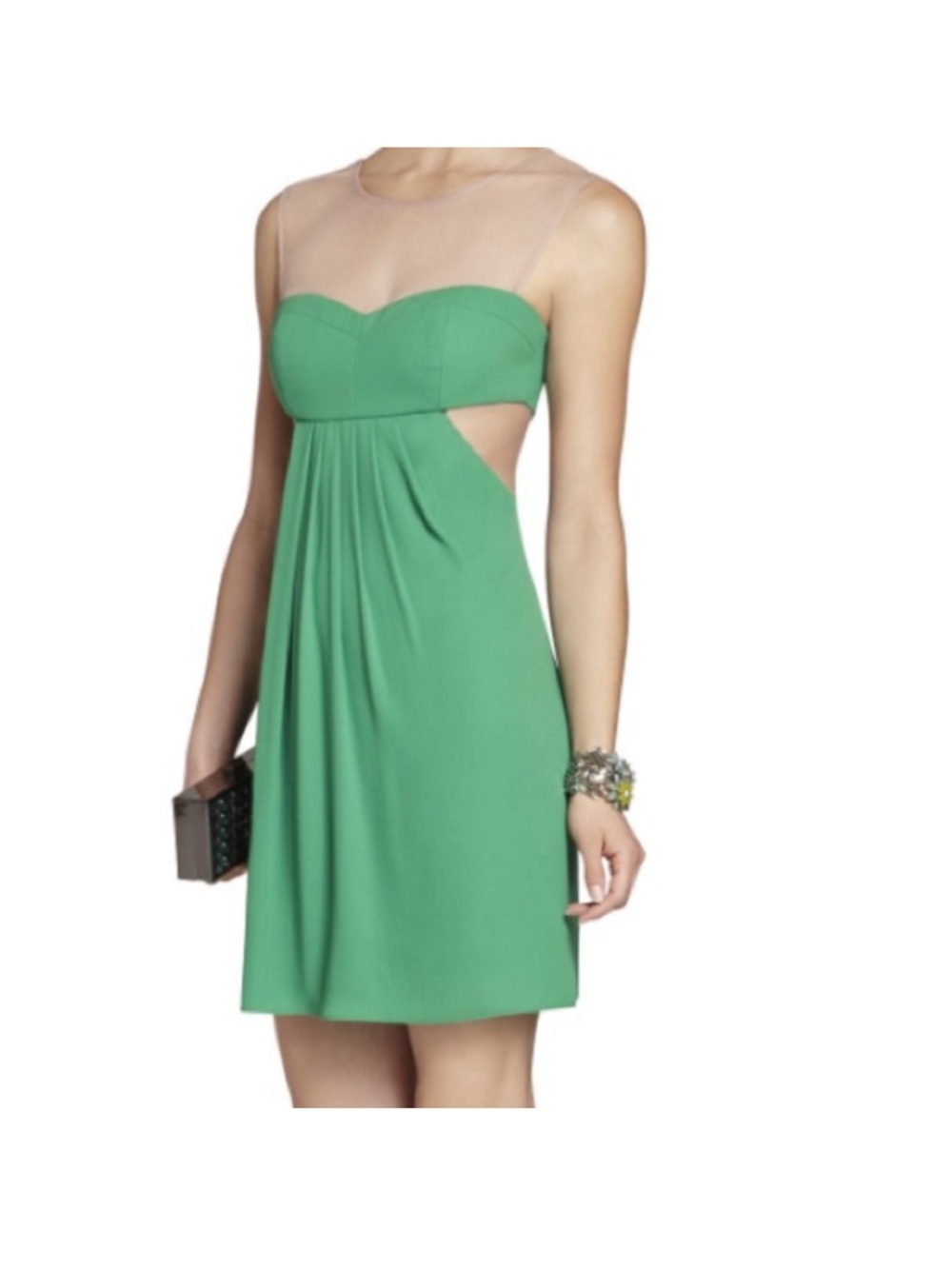 BCBGMaxAzria Green Dress with Nude Mesh Insets - Picture 5 of 7
